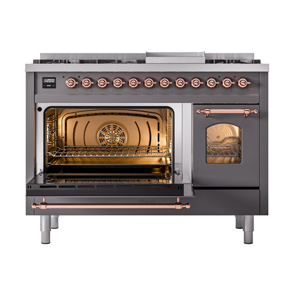 ILVE_UP48FNMPMGPLP_Nostalgie_II_48"_Dual_Fuel_Range_main_oven_door_opened