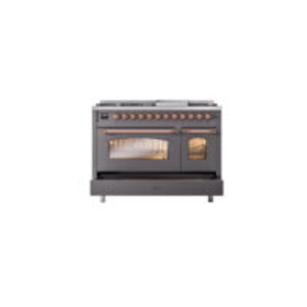 ILVE_UP48FNMPMGP_Nostalgie_II_48"_Dual_Fuel_Range_drawer_opened