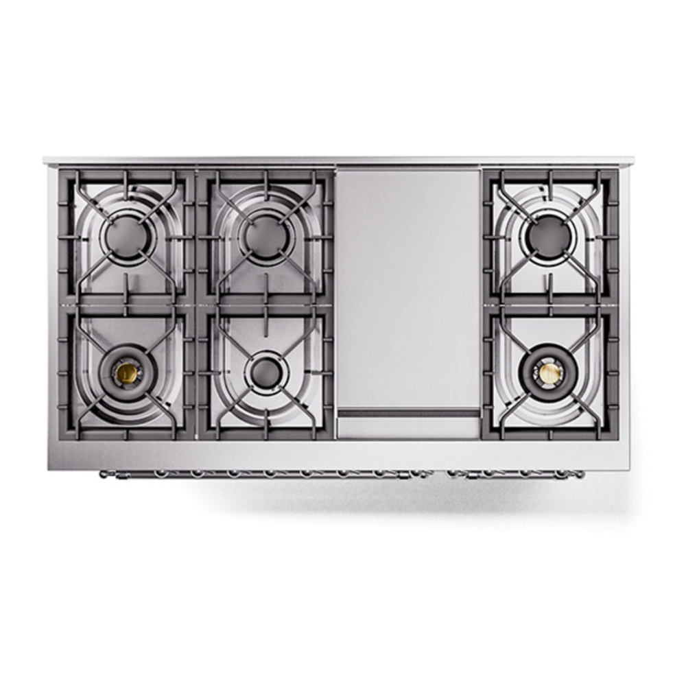 ILVE UP48FNMPRACLP Nostalgie II 48 inch Dual Fuel Range with 5.02 cu. ft. Total Double Oven Capacity (8 Sealed Burners + Griddle, Liquid Propane, Triple Glass Door, RAL, Chrome) 7 ILVE_UP48FNMPRACLP_Nostalgie_II_48"_Dual_Fuel_Range_top_view