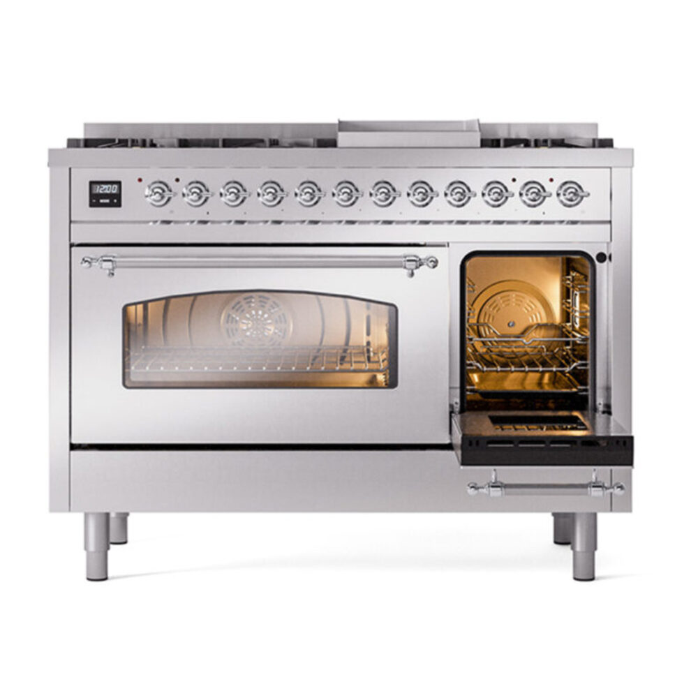 ILVE_UP48FNMPSSC_Nostalgie_II_48"_Dual_Fuel_Range_side_oven_door_opened
