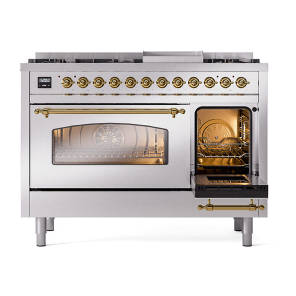 ILVE_UP48FNMPSSGLP_Nostalgie_II_48"_Dual_Fuel_Range_side_oven_door_opened