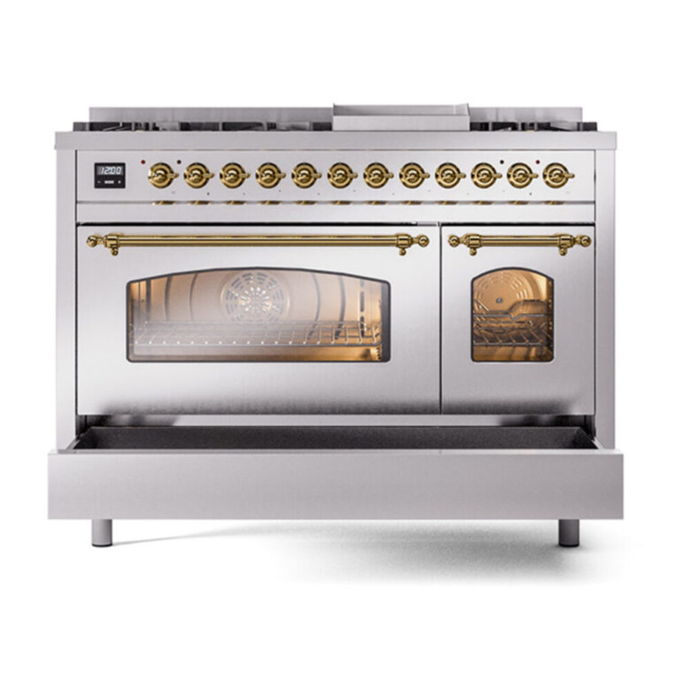 ILVE_UP48FNMPSSGLP_Nostalgie_II_48"_Dual_Fuel_Range_drawer_opened