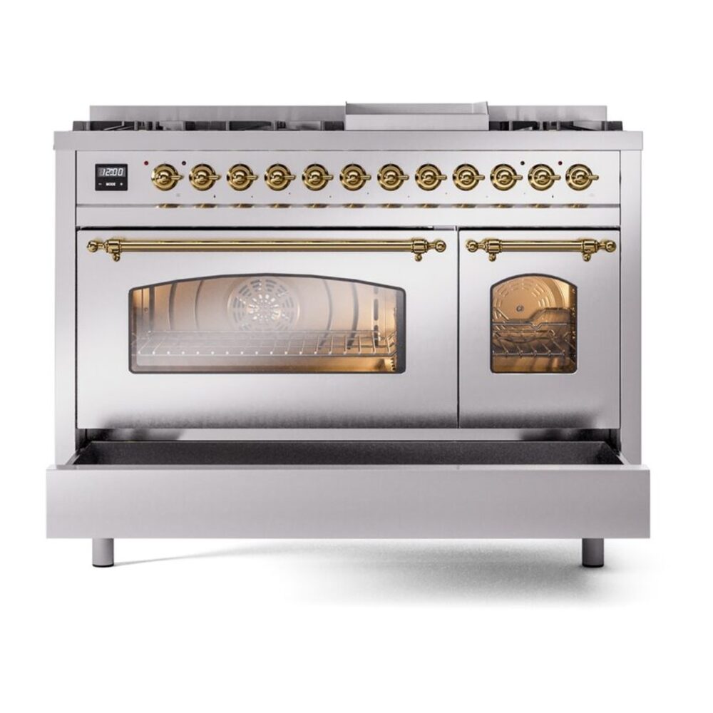 ILVE_UP48FNMPSSG_Nostalgie_II_48"_Dual_Fuel_Range_drawer_opened
