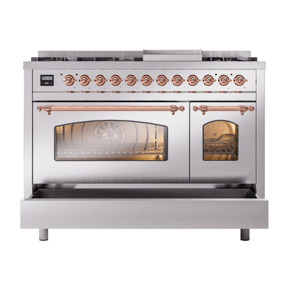 ILVE_UP48FNMPSSPLP_Nostalgie_II_48"_Dual_Fuel_Range_drawer_opened