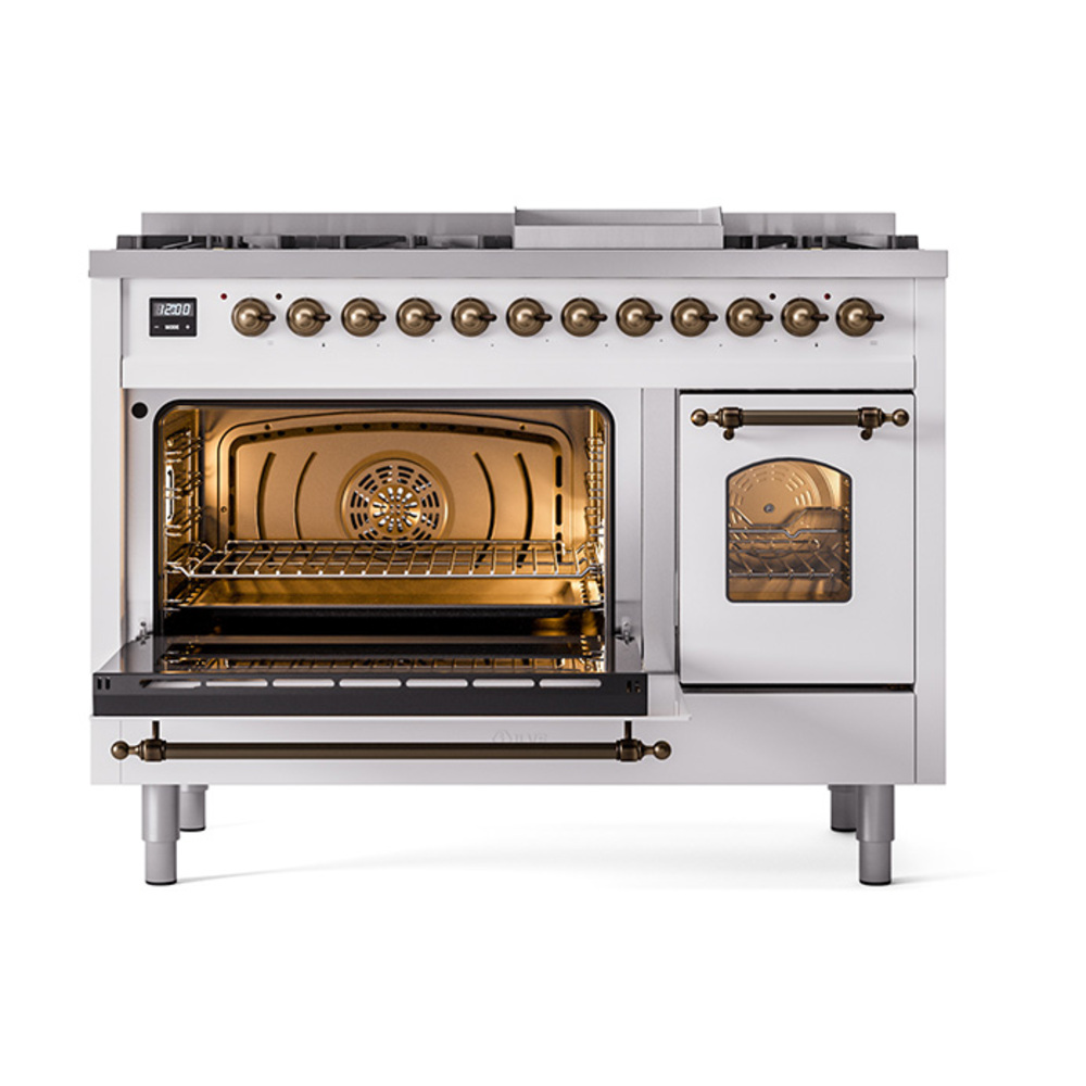 ILVE_UP48FNMPWHBLP_Nostalgie_II_48"_Dual_Fuel_Range_main_oven_door_opened
