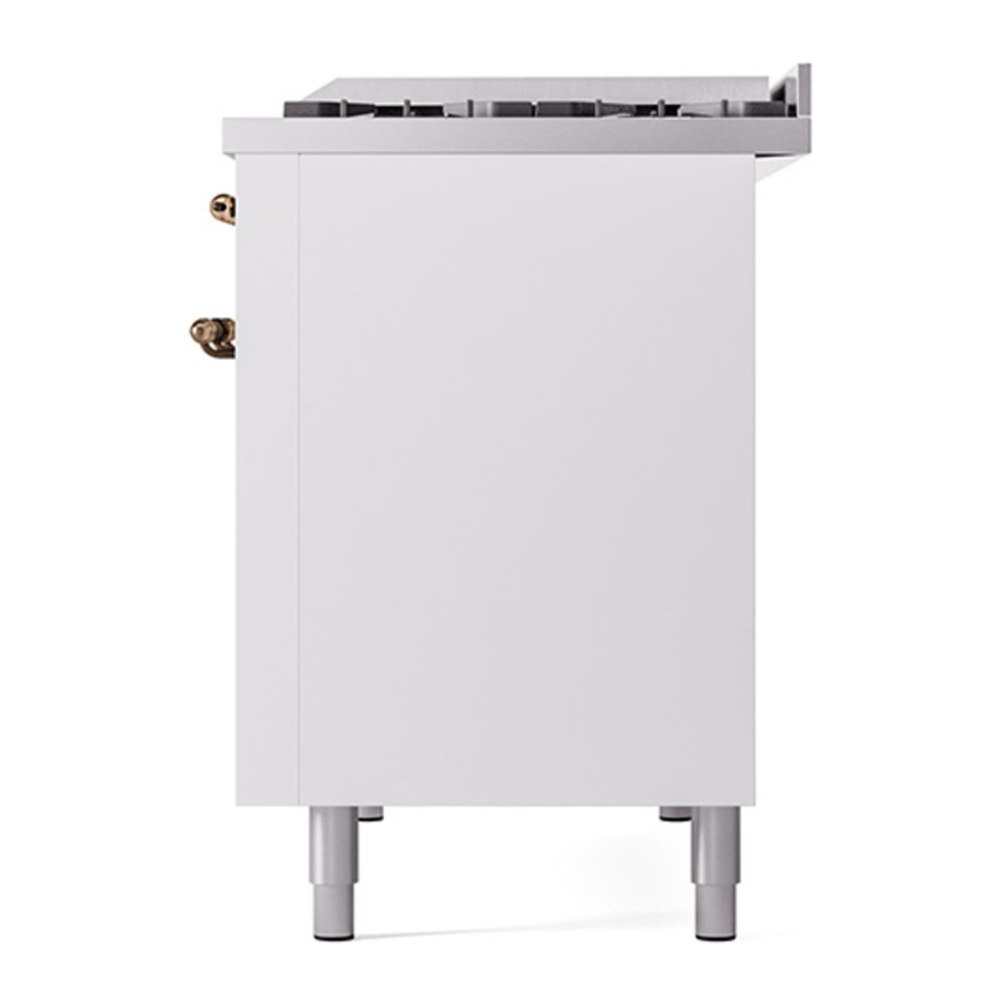 ILVE UP48FNMPWHBLP Nostalgie II 48 inch Dual Fuel Range with 5.02 cu. ft. Total Double Oven Capacity (8 Sealed Burners + Griddle, Liquid Propane, Triple Glass Door, White, Burnished) 12 ILVE_UP48FNMPWHBLP_Nostalgie_II_48"_Dual_Fuel_Range_right_side