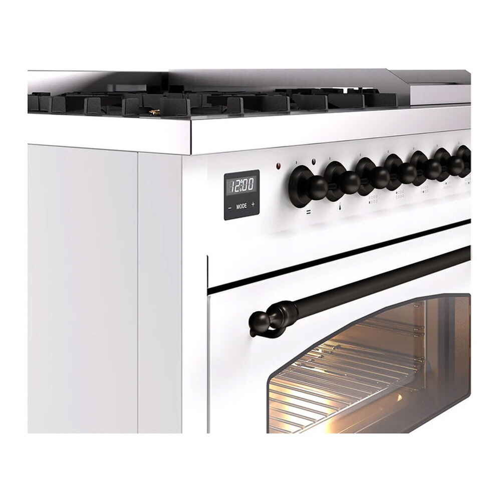 ILVE UP48FNMPWHB Nostalgie II 48 inch Dual Fuel Range with 5.02 cu. ft. Total Double Oven Capacity (8 Sealed Burners + Griddle, Natural Gas, Triple Glass Door, White, Burnished) 9 ILVE UP48F Nostalgie II 48 inch Dual Fuel Range with 5.02 cu. ft. Total Double Oven Capacity