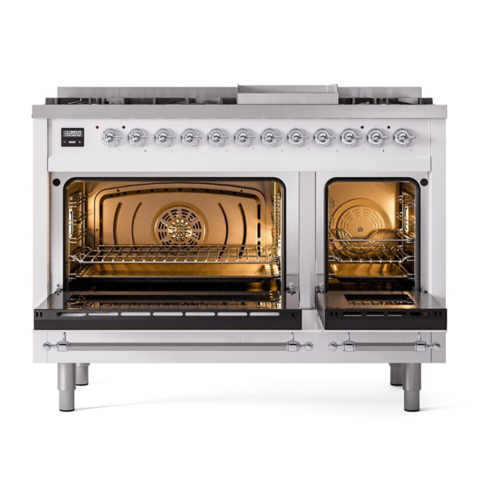 ILVE_UP48FNMPWHCLP_Nostalgie_II_48"_Dual_Fuel_Range_oven_door_opened