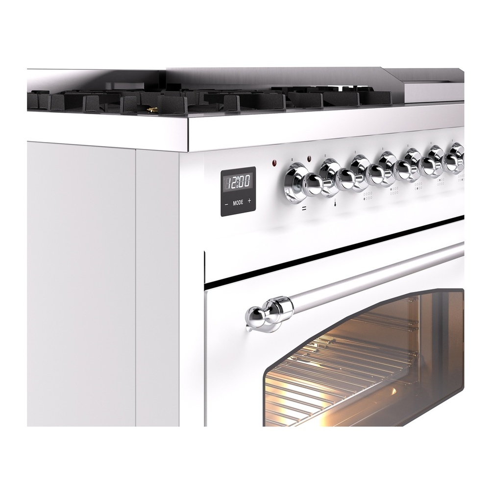 ILVE UP48FNMPWHCLP Nostalgie II 48 inch Dual Fuel Range with 5.02 cu. ft. Total Double Oven Capacity (8 Sealed Burners + Griddle, Liquid Propane, Triple Glass Door, White, Chrome) 9 ILVE_UP48FNMPWHCLP_Nostalgie_II_48"_Dual_Fuel_Range_details