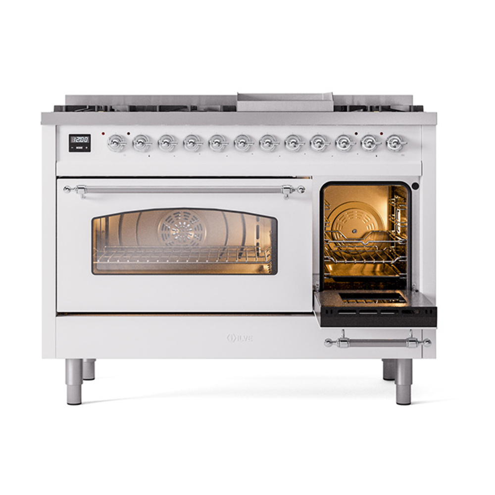 ILVE_UP48FNMPWHC_Nostalgie_II_48"_Dual_Fuel_Range_side_oven_door_opened