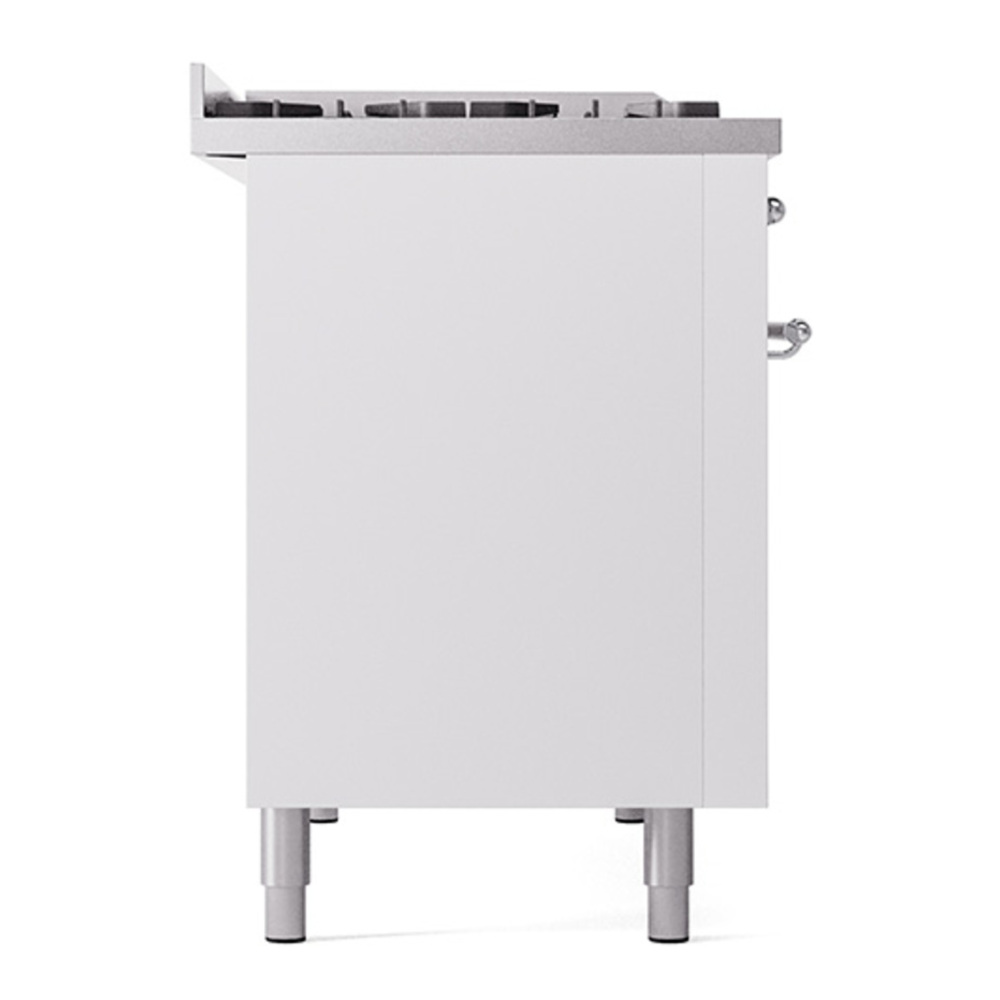 ILVE UP48FNMPWHC Nostalgie II 48 inch Dual Fuel Range with 5.02 cu. ft. Total Double Oven Capacity (8 Sealed Burners + Griddle, Natural Gas, Triple Glass Door, White, Chrome) 11 ILVE_UP48FNMPWHC_Nostalgie_II_48"_Dual_Fuel_Range_left_side