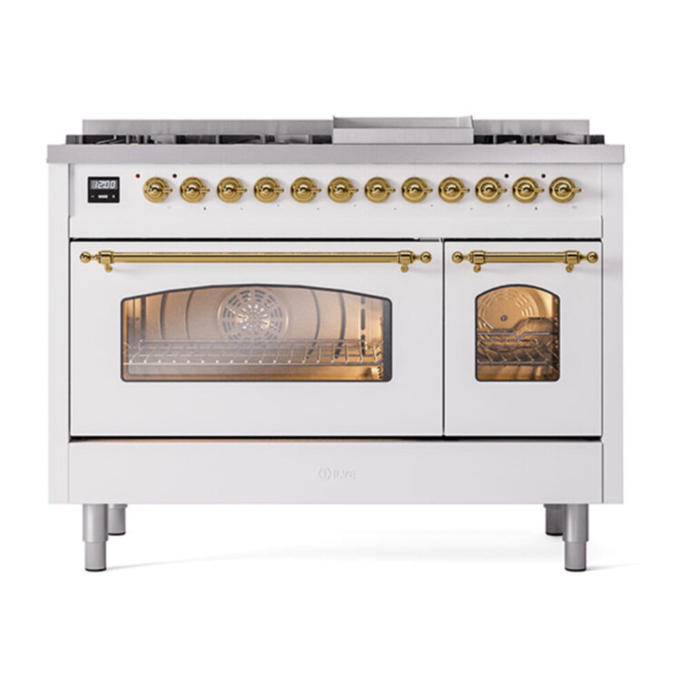 ILVE_UP48FNMPWHGLP_Nostalgie_II_48"_Dual_Fuel_Range_front_view