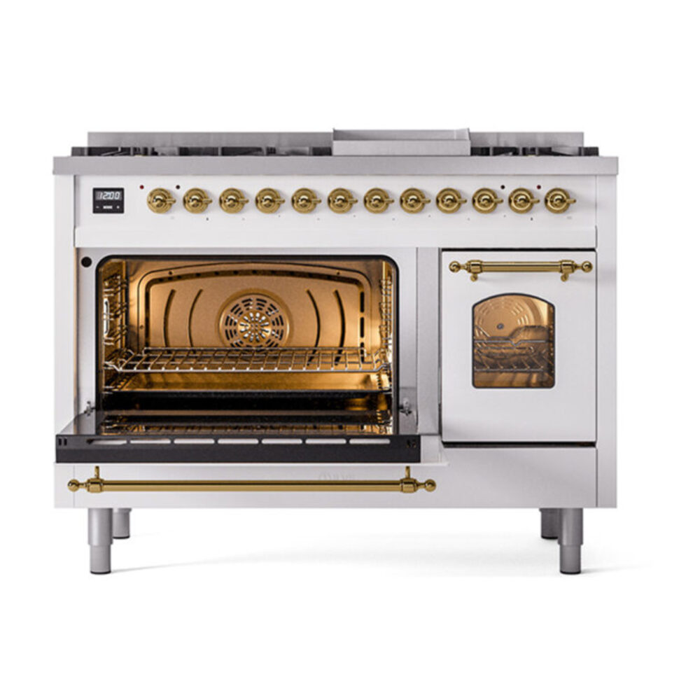 ILVE_UP48FNMPWHGLP_Nostalgie_II_48"_Dual_Fuel_Range_main_oven_door_opened