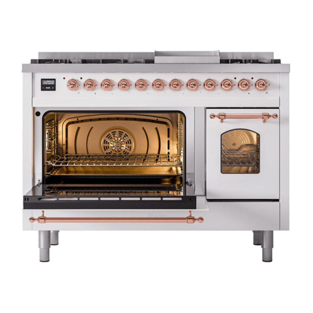 ILVE_UP48FNMPWHPLP_Nostalgie_II_48"_Dual_Fuel_Range_main_oven_door_opened