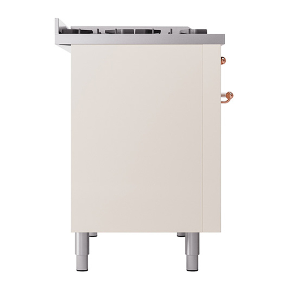 ILVE UP48FQNMPAWP Nostalgie II 48 inch Dual Fuel Range with 5.02 cu. ft. Total Double Oven Capacity (8 Sealed Burners + Griddle, Natural Gas, Solid Door, Antique White, Copper) 7 ILVE_UP48FQNMPAWP_Nostalgie_II_48"_Dual_Fuel_Range_left_side