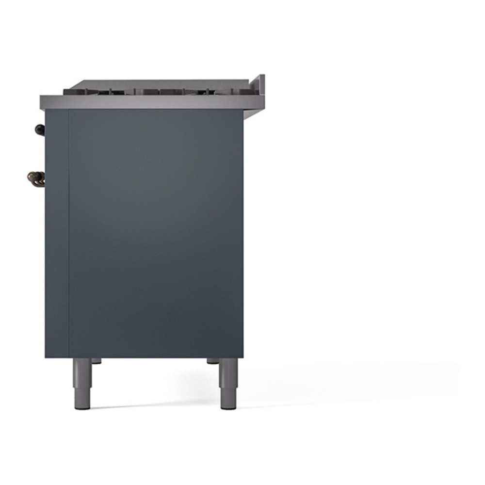 ILVE UP48FQNMPBGB Nostalgie II 48 inch Dual Fuel Range with 5.02 cu. ft. Total Double Oven Capacity (8 Sealed Burners + Griddle, Natural Gas, Solid Door, Blue Grey, Burnished) 8 ILVE_UP48FQNMPBGB_Nostalgie_II_48"_Dual_Fuel_Range_right_side