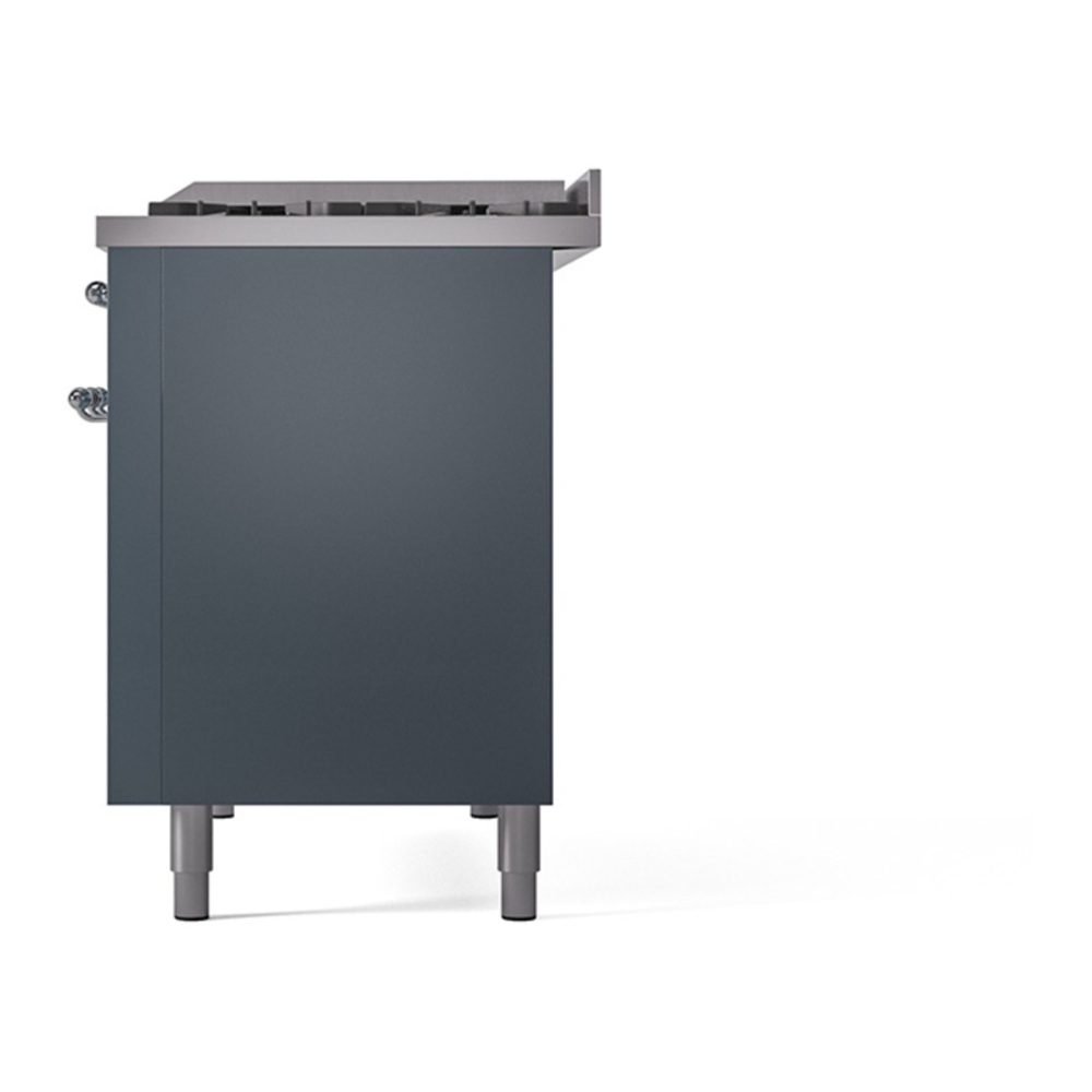 ILVE UP48FQNMPBGC Nostalgie II 48 inch Dual Fuel Range with 5.02 cu. ft. Total Double Oven Capacity (8 Sealed Burners + Griddle, Natural Gas, Solid Door, Blue Grey, Chrome) 8 ILVE_UP48FQNMPBGC_Nostalgie_II_48"_Dual_Fuel_Range_right_side