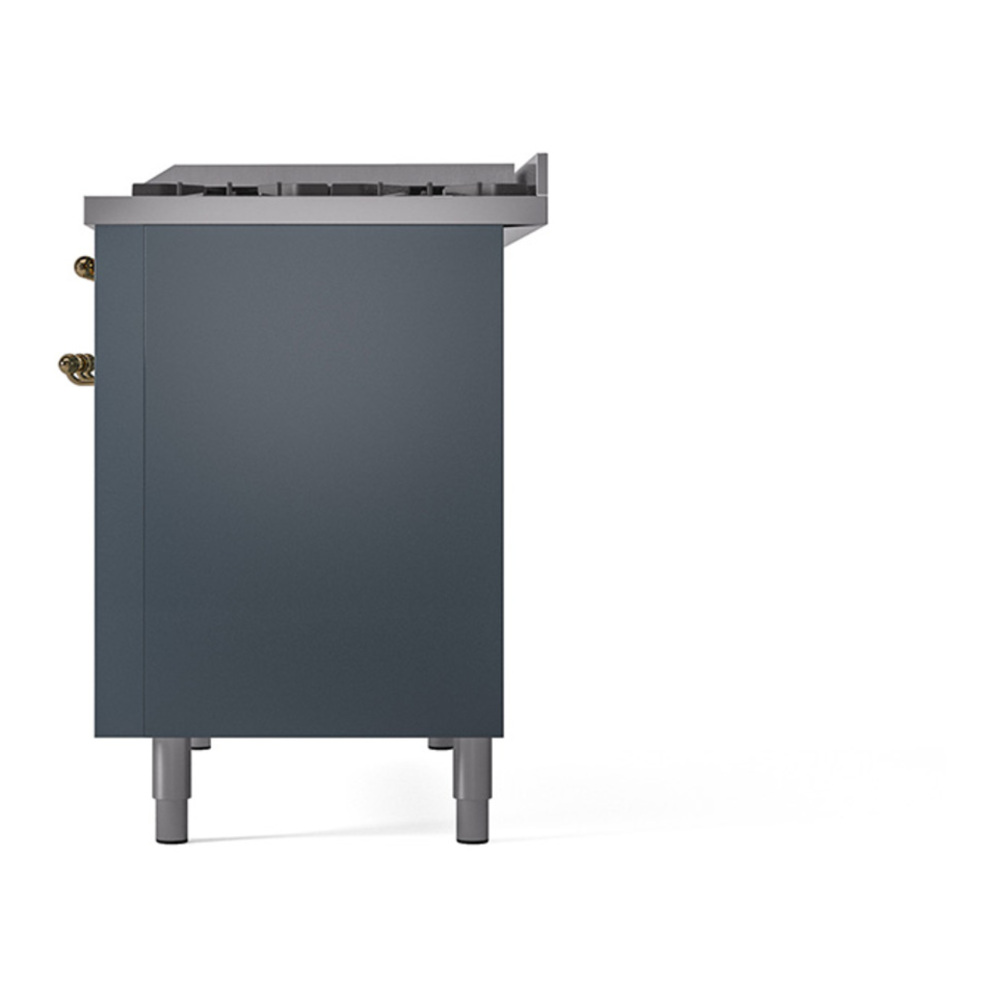 ILVE UP48FQNMPBGG Nostalgie II 48 inch Dual Fuel Range with 5.02 cu. ft. Total Double Oven Capacity (8 Sealed Burners + Griddle, Natural Gas, Solid Door, Blue Grey, Brass) 8 ILVE_UP48FQNMPBGG_Nostalgie_II_48"_Dual_Fuel_Range_right_side