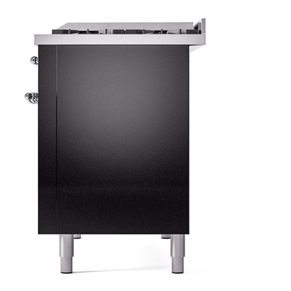 ILVE UP48FQNMPBKCLP Nostalgie II 48 inch Dual Fuel Range with 5.02 cu. ft. Total Double Oven Capacity (8 Sealed Burners + Griddle, Liquid Propane, Solid Door, Glossy Black, Chrome) 8 ILVE_UP48FQNMPBKCLP_Nostalgie_II_48"_Dual_Fuel_Range_right_side