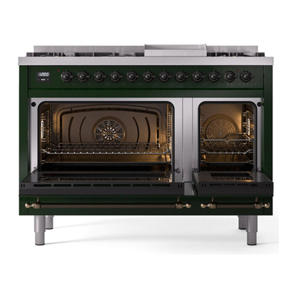 ILVE UP48FQNMPEGBLP Nostalgie II 48 inch Dual Fuel Range with 5.02 cu. ft. Total Double Oven Capacity (8 Sealed Burners + Griddle, Liquid Propane, Solid Door, Emerald Green, Burnished) 5 ILVE UP48F Nostalgie II 48 inch Dual Fuel Range with 5.02 cu. ft. Total Double Oven Capacity