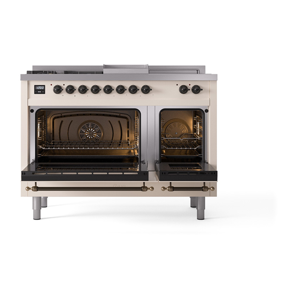 ILVE_UP48FSNMPAWBLP_Nostalgie_II_48"_Dual_Fuel_Range_main_oven_door_opened