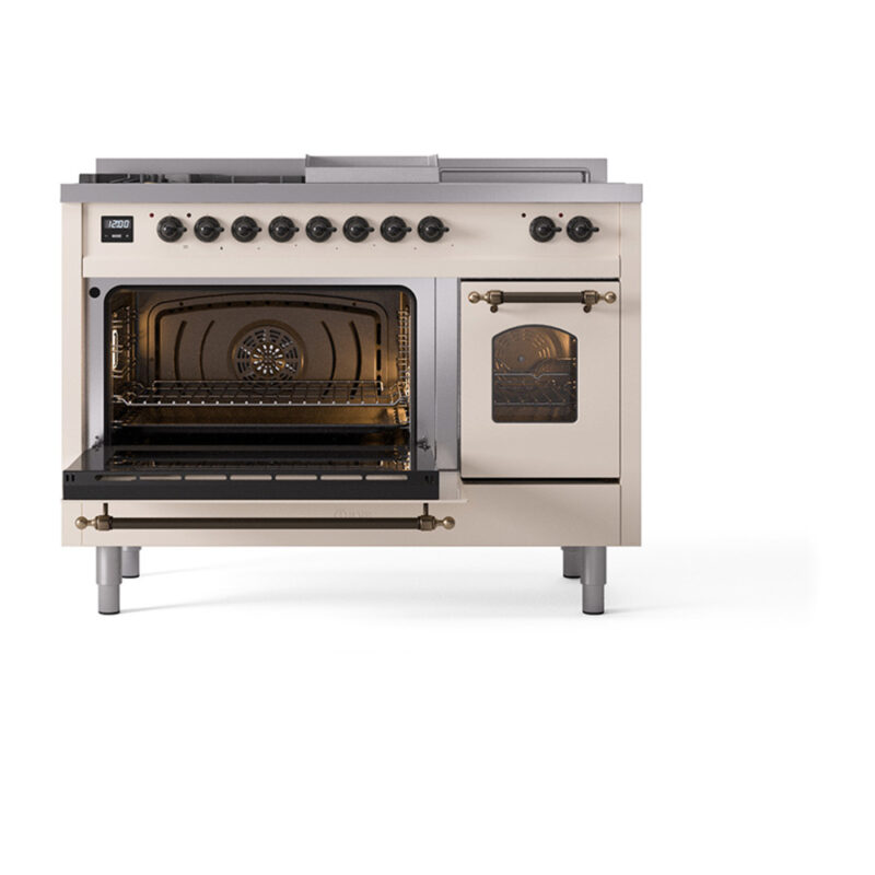 ILVE_UP48FSNMPAWBLP_Nostalgie_II_48"_Dual_Fuel_Range_side_oven_door_opened