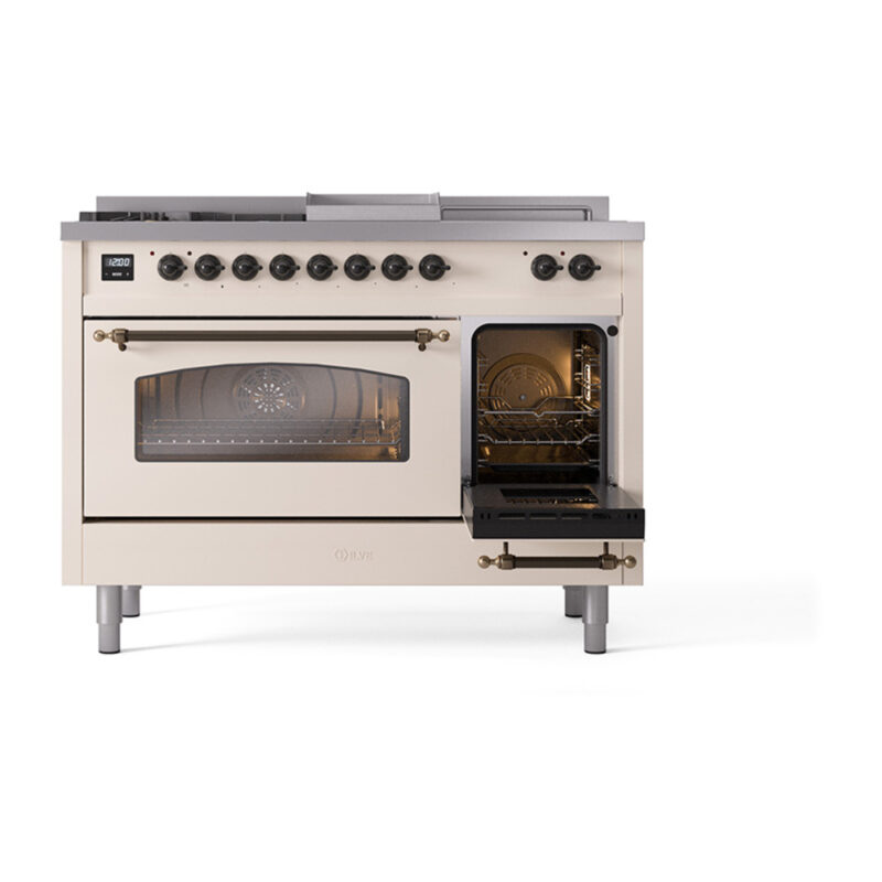 ILVE_UP48FSNMPAWBLP_Nostalgie_II_48"_Dual_Fuel_Range_side_oven_door_opened