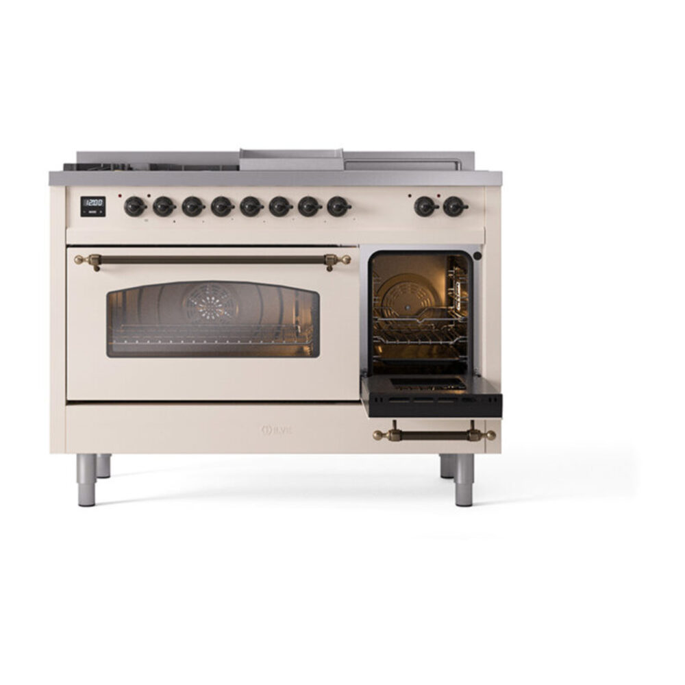 ILVE_UP48FSNMPAWB_Nostalgie_II_48"_Dual_Fuel_Range_side_oven_door_opened