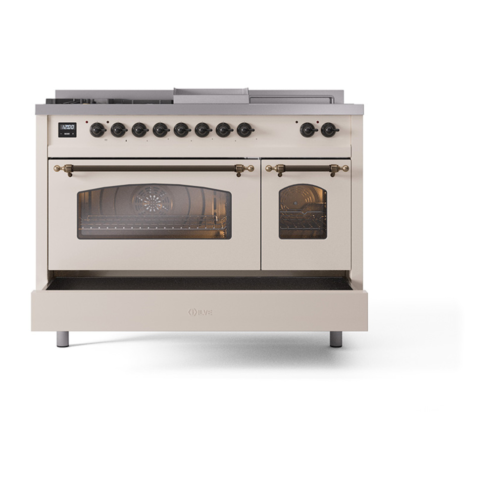 ILVE_UP48FSNMPAWB_Nostalgie_II_48"_Dual_Fuel_Range_drawer_opened