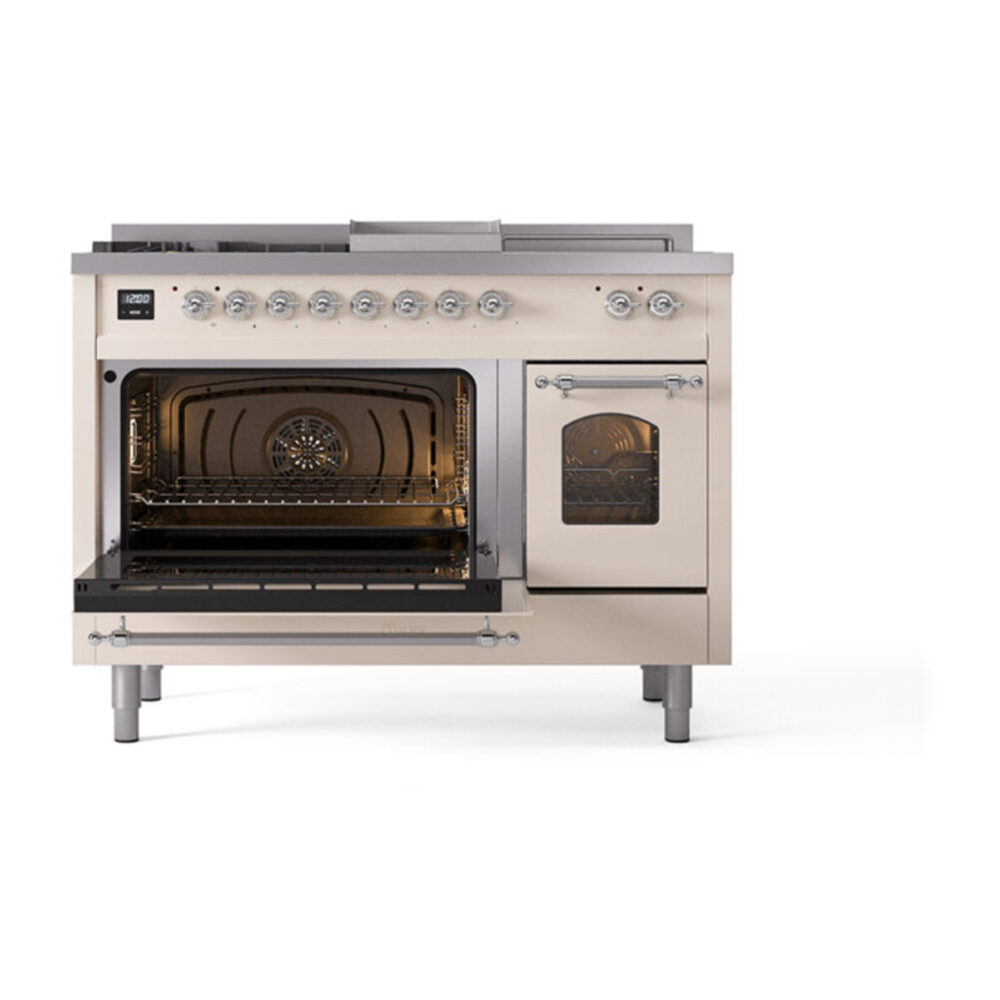 ILVE_UP48FSNMPAWCLP_Nostalgie_II_48"_Dual_Fuel_Range_main_oven_door_opened