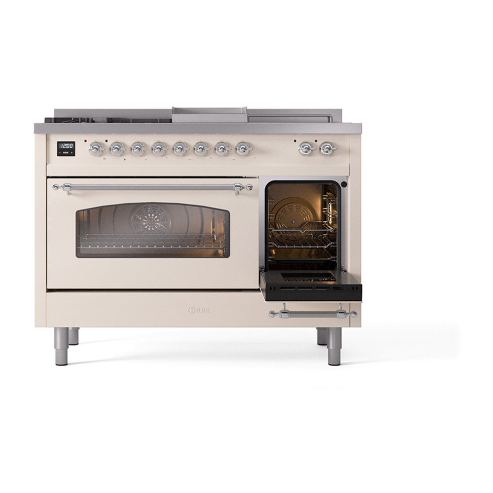 ILVE_UP48FSNMPAWC_Nostalgie_II_48"_Dual_Fuel_Range_side_oven_door_opened