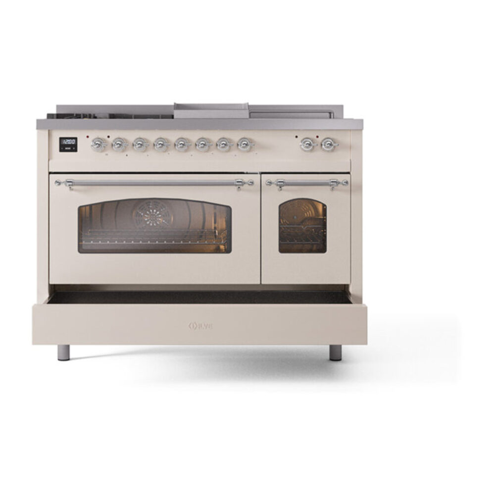 ILVE_UP48FSNMPAWC_Nostalgie_II_48"_Dual_Fuel_Range_drawer_opened
