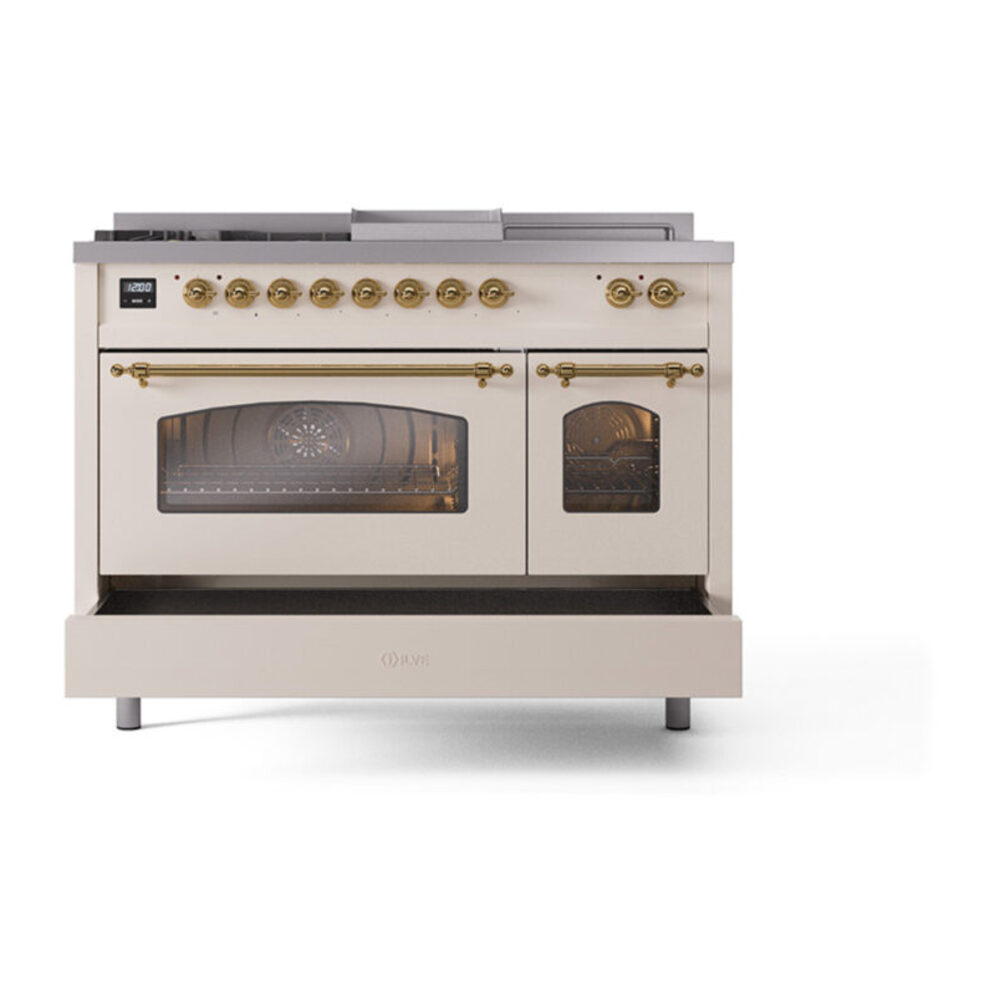 ILVE_UP48FSNMPAWGLP_Nostalgie_II_48"_Dual_Fuel_Range_drawer_opened