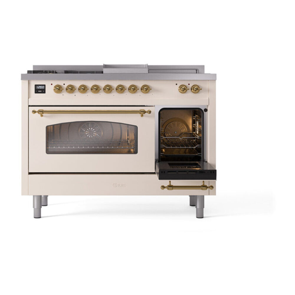 ILVE_UP48FSNMPAWG_Nostalgie_II_48"_Dual_Fuel_Range_side_oven_door_opened