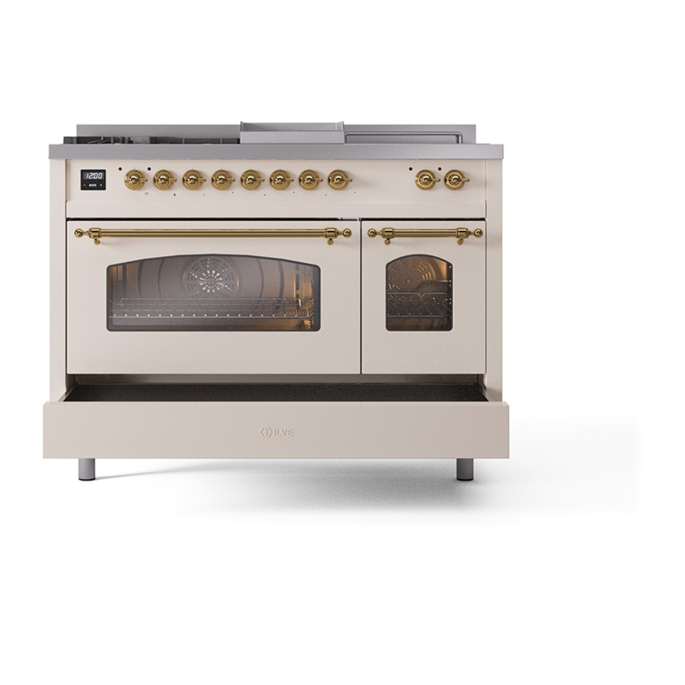 ILVE_UP48FSNMPAWG_Nostalgie_II_48"_Dual_Fuel_Range_drawer_opened