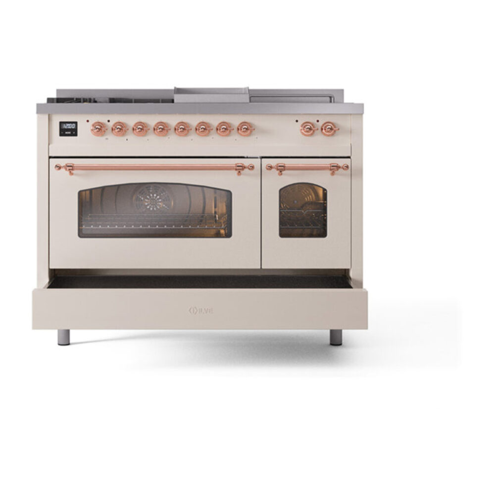 ILVE_UP48FSNMPAWPLP_Nostalgie_II_48"_Dual_Fuel_Range_drawer_opened