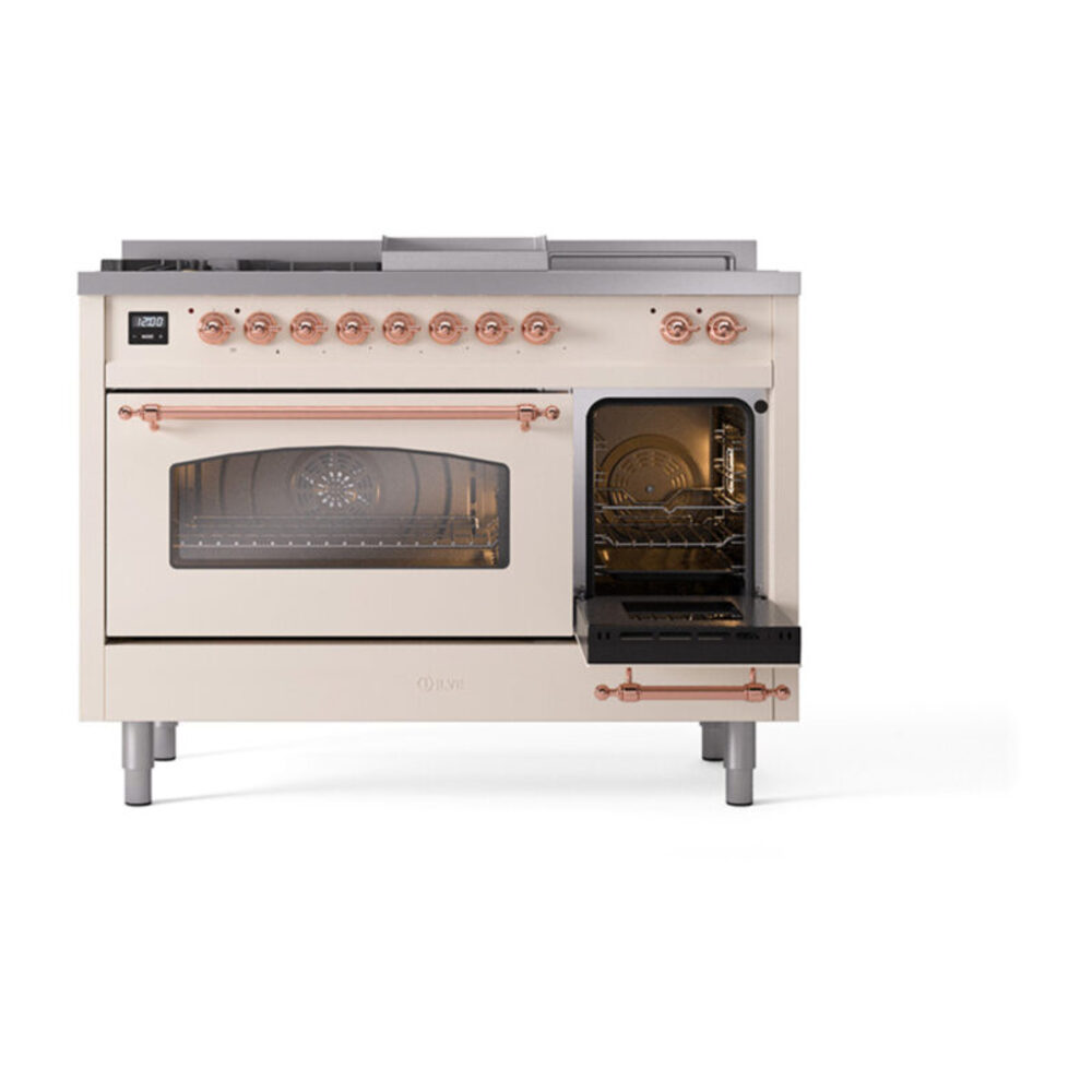 ILVE_UP48FSNMPAWP_Nostalgie_II_48"_Dual_Fuel_Range_side_oven_door_opened