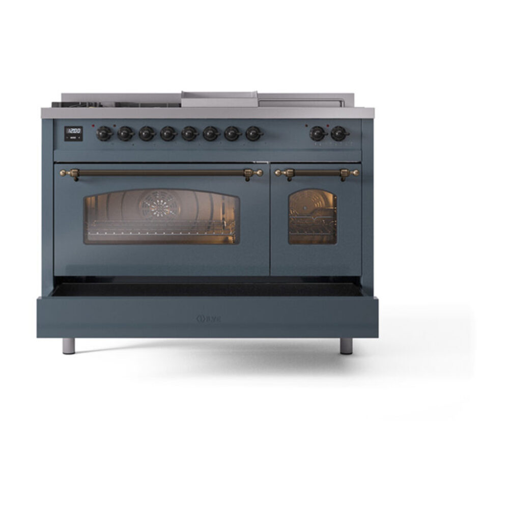 ILVE_UP48FSNMPBGBLP_Nostalgie_II_48"_Dual_Fuel_Range_drawer_opened