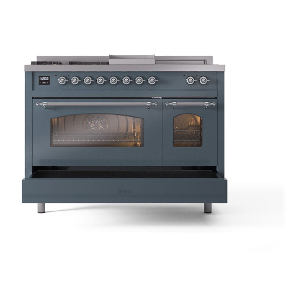 ILVE_UP48FSNMPBGC_Nostalgie_II_48"_Dual_Fuel_Range_drawer_opened