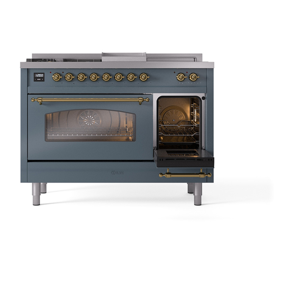 ILVE_UP48FSNMPBGG_Nostalgie_II_48"_Dual_Fuel_Range_side_oven_door_opened