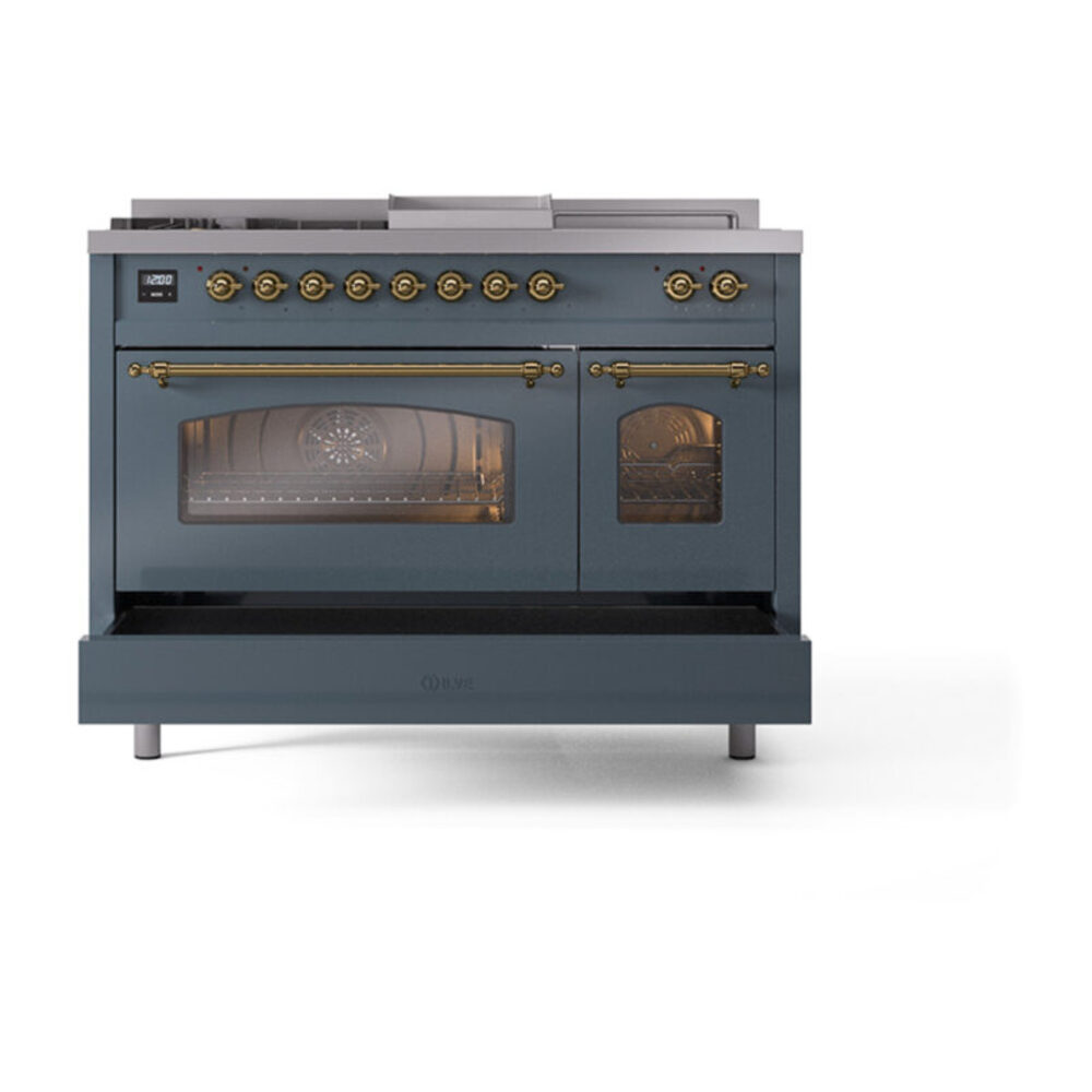 ILVE_UP48FSNMPBGG_Nostalgie_II_48"_Dual_Fuel_Range_drawer_opened