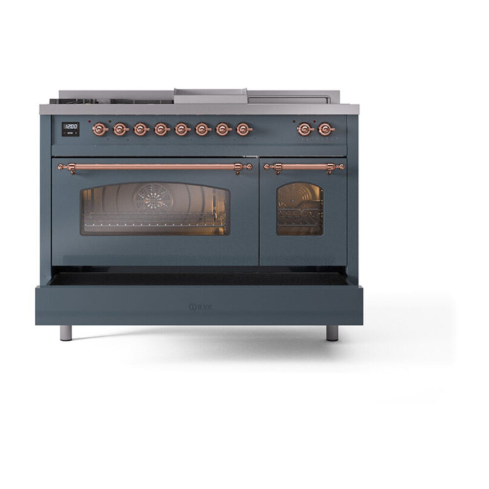 ILVE_UP48FSNMPBGPLP_Nostalgie_II_48"_Dual_Fuel_Range_drawer_opened