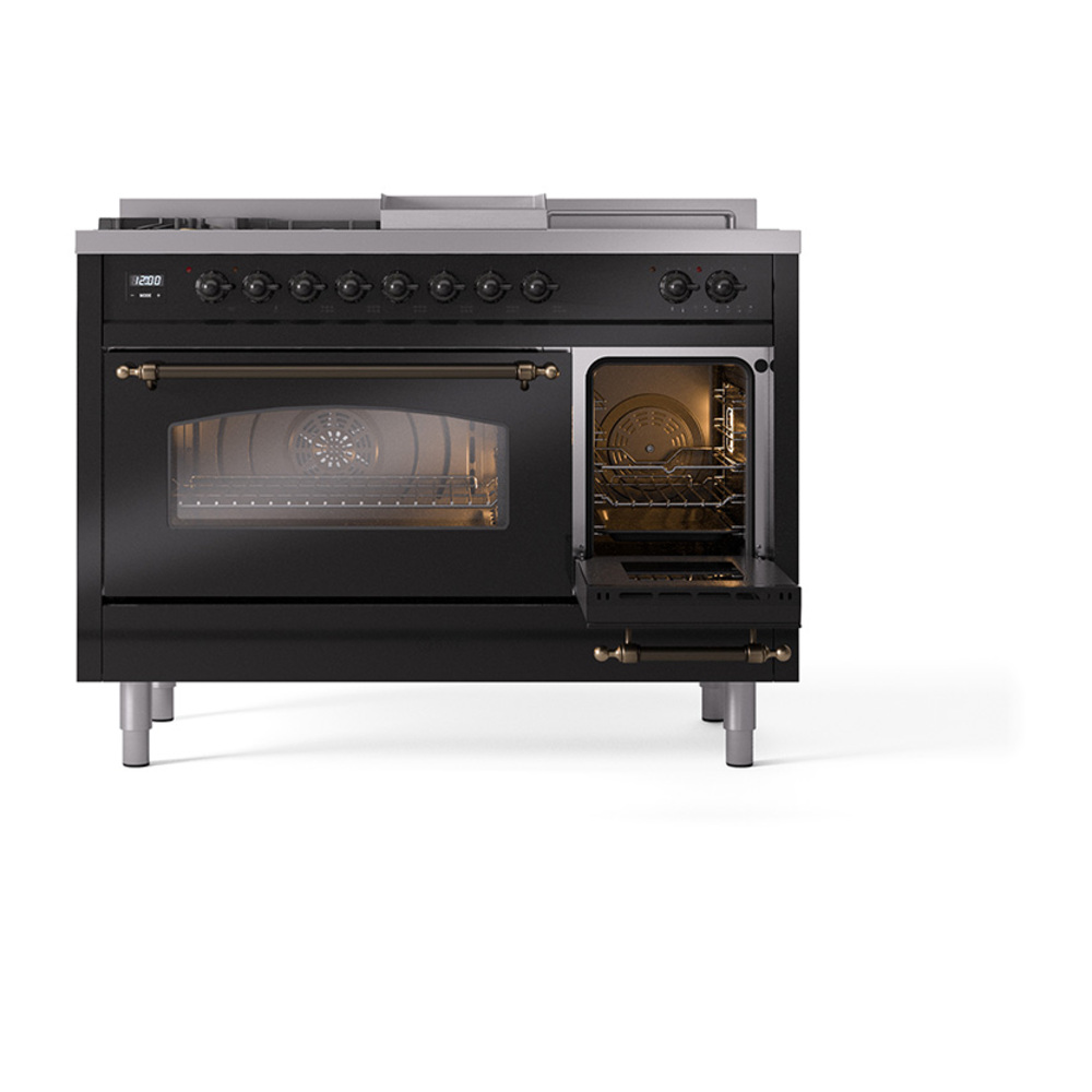 ILVE_UP48FSNMPBKBLP_Nostalgie_II_48"_Dual_Fuel_Range_side_oven_door_opened