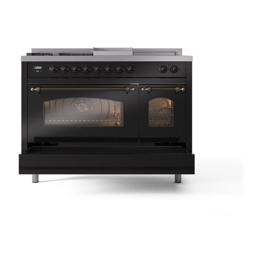 ILVE_UP48FSNMPBKB_Nostalgie_II_48"_Dual_Fuel_Range_drawer_opened