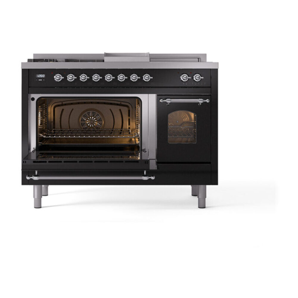 ILVE_UP48FSNMPBKC_Nostalgie_II_48"_Dual_Fuel_Range_main_oven_door_opened