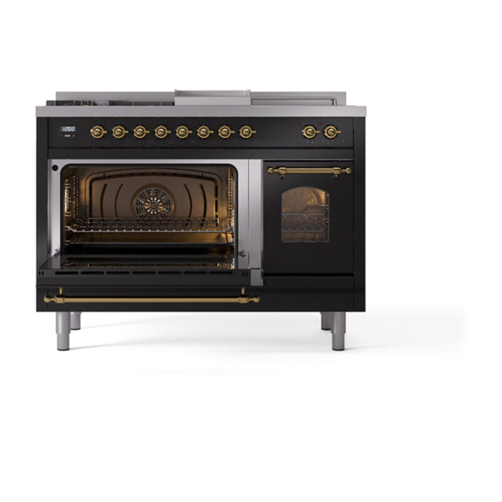 ILVE_UP48FSNMPBKGLP_Nostalgie_II_48"_Dual_Fuel_Range_main_oven_door_opened