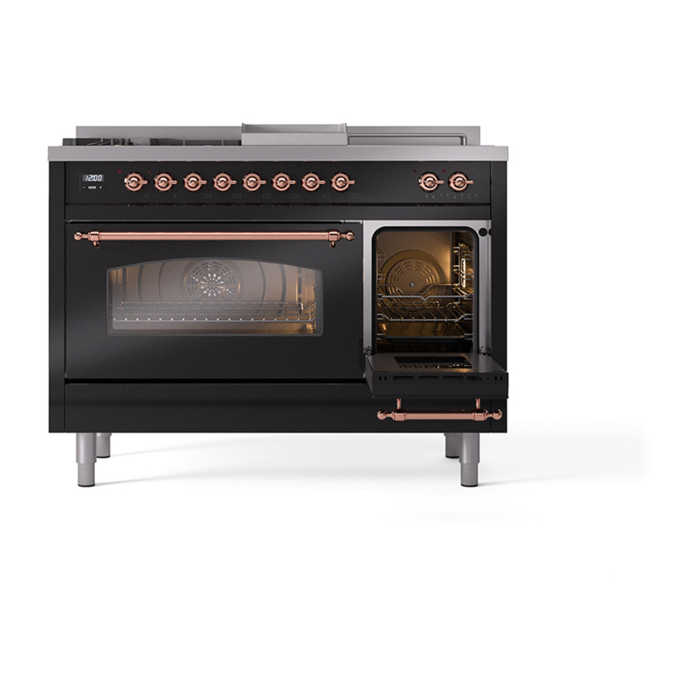 ILVE_UP48FSNMPBKP_Nostalgie_II_48"_Dual_Fuel_Range_side_oven_door_opened