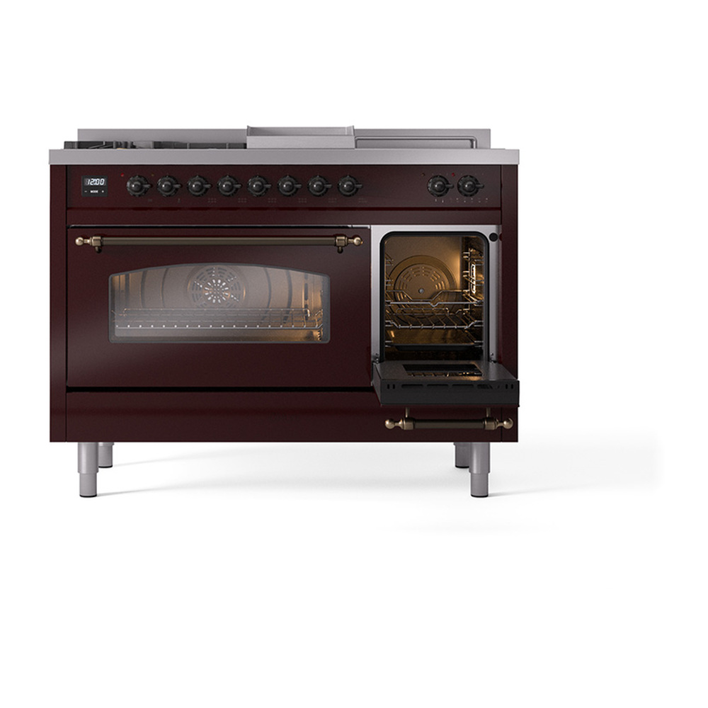 ILVE_UP48FSNMPBUBLP_Nostalgie_II_48"_Dual_Fuel_Range_side_oven_door_opened