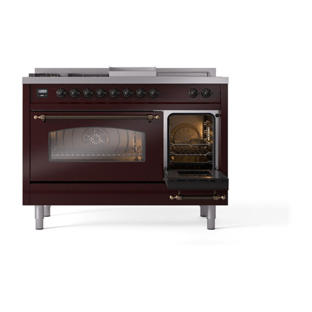 ILVE_UP48FSNMPBUB_Nostalgie_II_48"_Dual_Fuel_Range_side_oven_door_opened