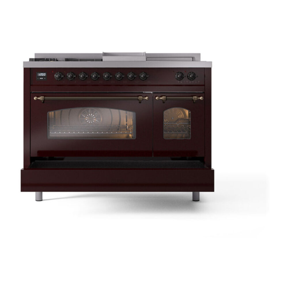 ILVE_UP48FSNMPBUB_Nostalgie_II_48"_Dual_Fuel_Range_drawer_opened